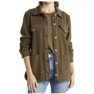 Blank NYC Womens Xsmall Fleece Shacket Jacket Olive Green